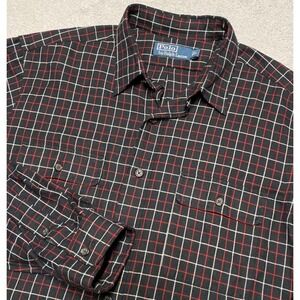 Polo Ralph Lauren Flannel Shirt Mens Large Black Plaid GI‎ Pockets Soft